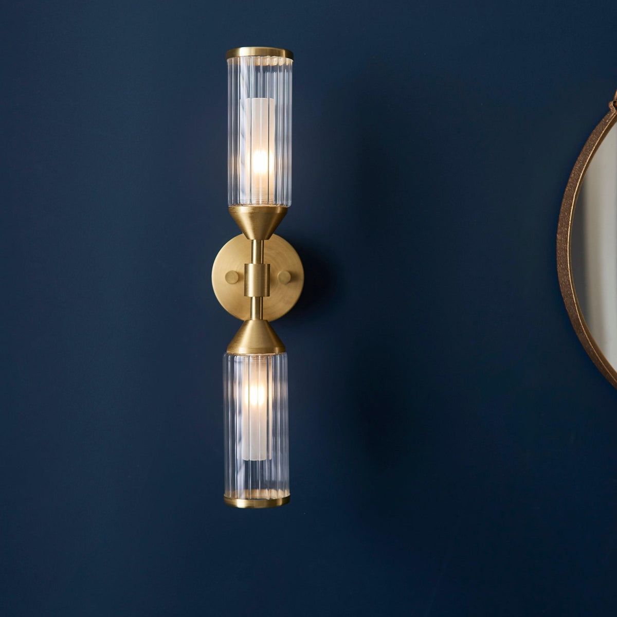 Belsize Brass Double Wall Light - Ribbed Glass Shades-OPEN-BOX-BSL-270826