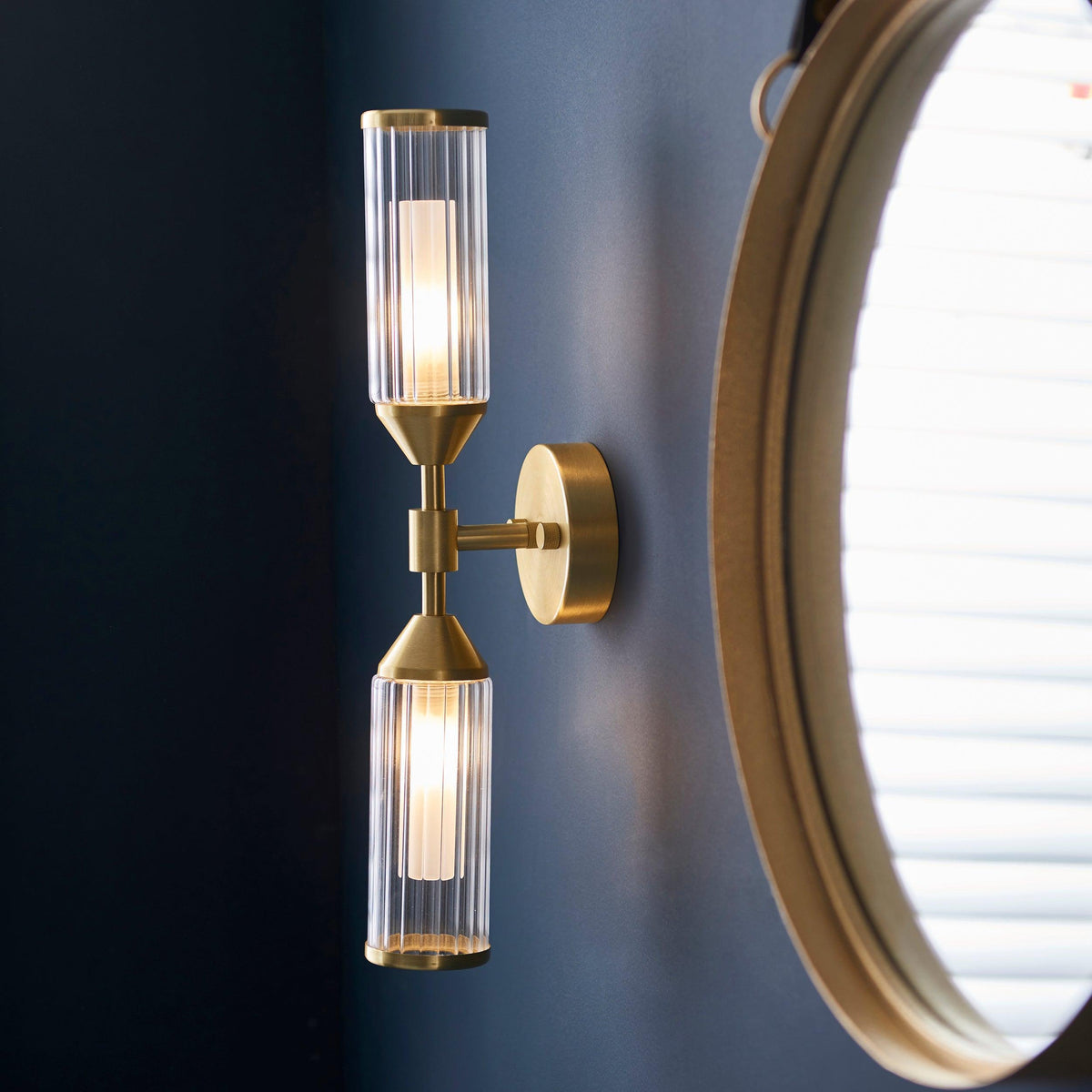 Belsize Brass Double Wall Light - Ribbed Glass Shades-OPEN-BOX-BSL-270826
