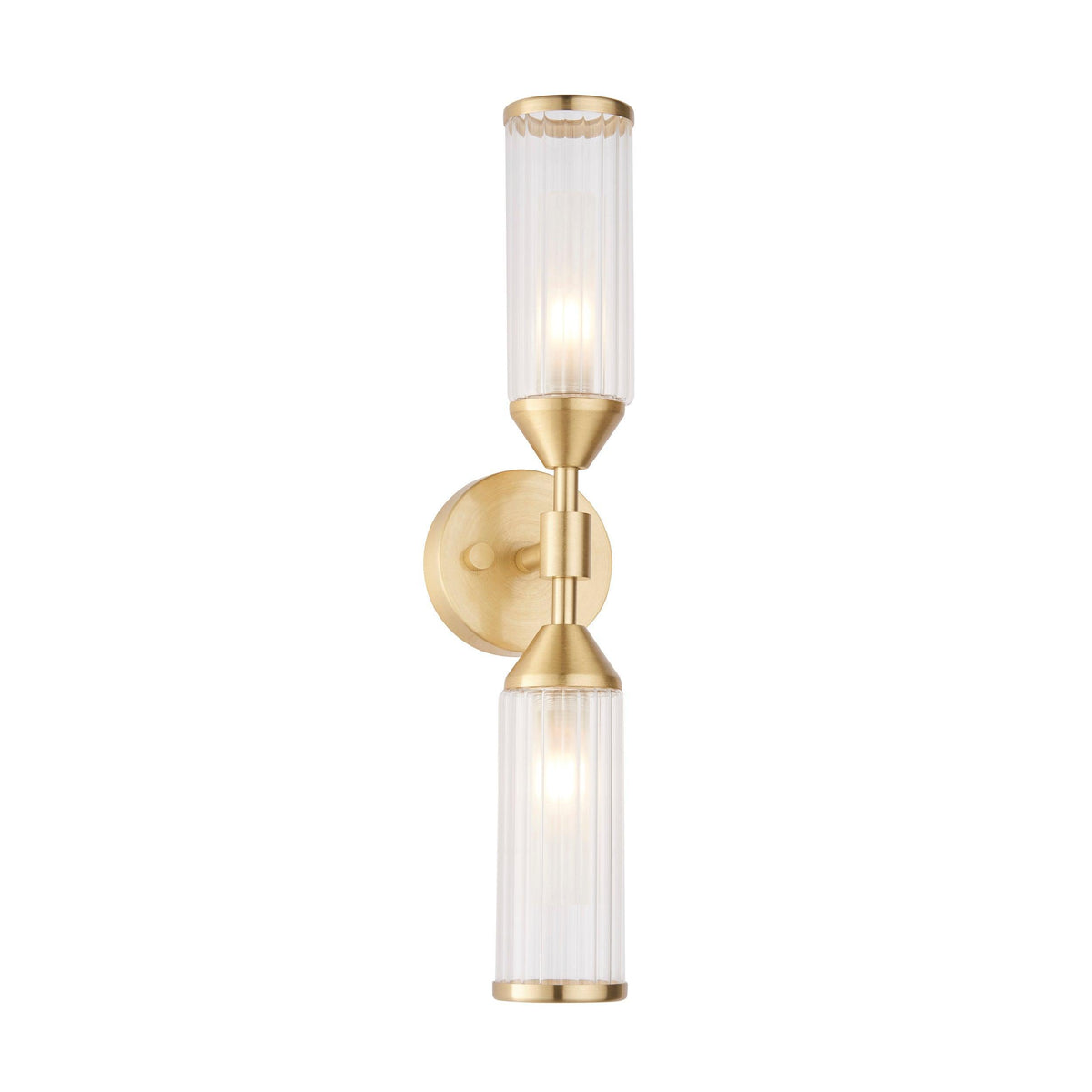 Belsize Brass Double Wall Light - Ribbed Glass Shades-OPEN-BOX-BSL-270826