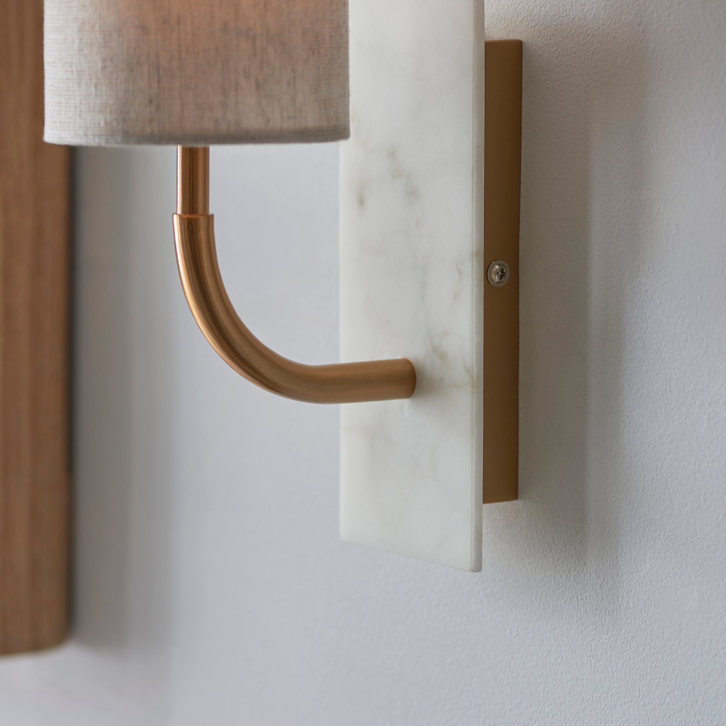 Living Lights Brass & White Marble Curved Arm Wall Light