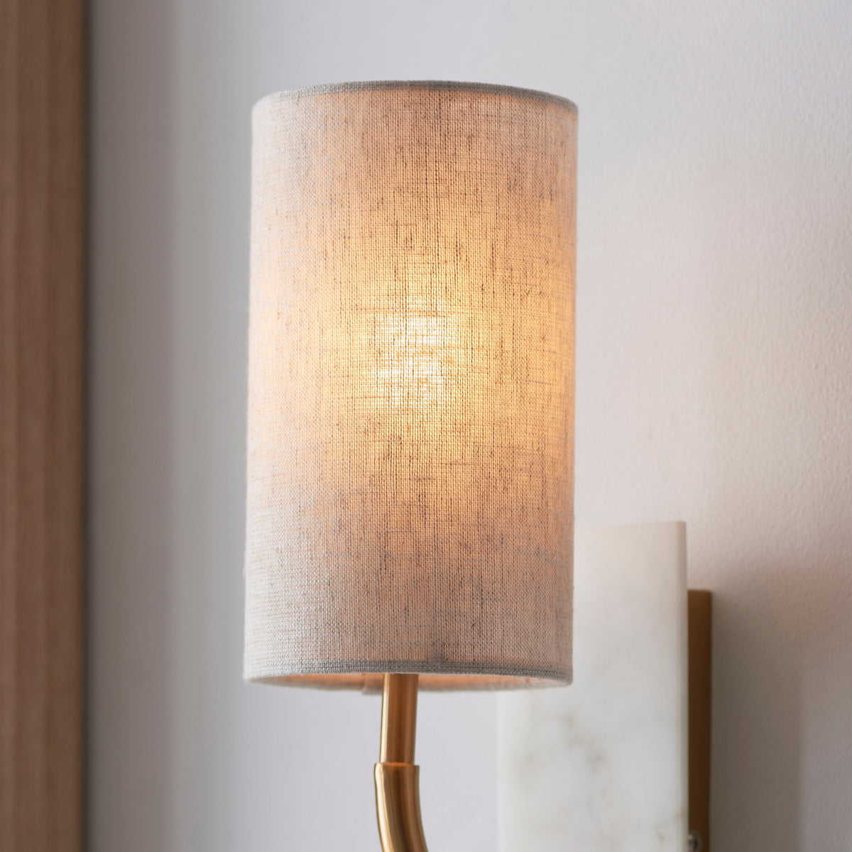 Living Lights Brass & White Marble Curved Arm Wall Light-OB-180926