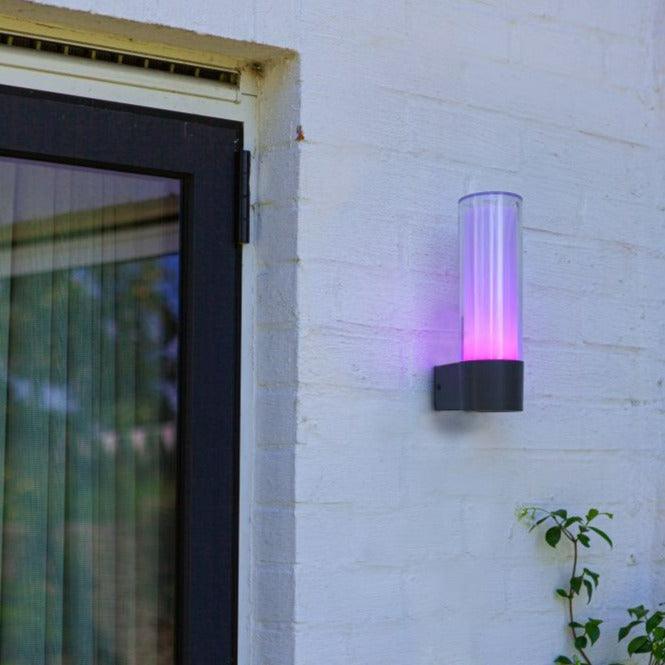 Lutec Dropa Colour Changing Outdoor LED Wall Light - Dark Grey 5000501118 Purple Light