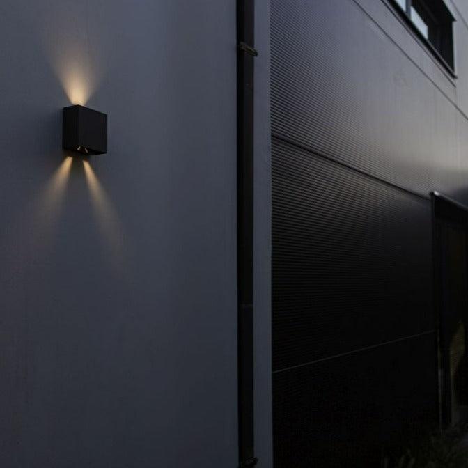 Lutec Gemini Beams Outdoor LED Wall Light In Matt Black 5104003012 outside wall