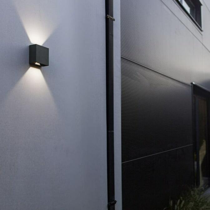 Lutec Gemini Beams Outdoor LED Wall Light In Dark Grey 5104005118 Fixed to an outside wall
