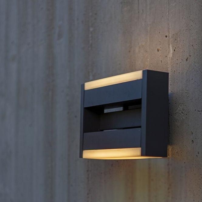 Lutec Conroy Grey Outdoor LED Wall Light - 2 Lamps 5107001118 close-up lit