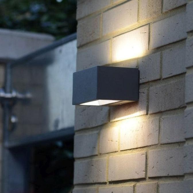 Lutec Gemini Outdoor LED Up & Down Brick Wall Light In Dark Grey 5189102118 fixed to an outside wall