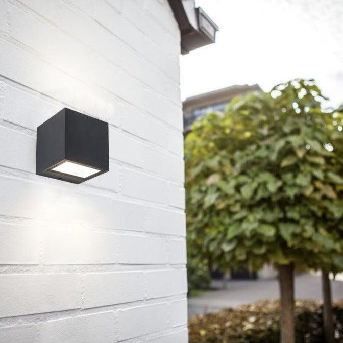 Lutec Gemini Outdoor LED Down Wall Light In Matt Black 5189125012 fixed to an outdoor wall