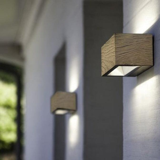 Lutec Gemini Outdoor LED Up & Down Wall Light - Wood Effect 5189135118 Outside Wall