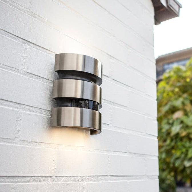 Lutec Maya Small Silver Outdoor Pir LED Wall Light In Stainless Steel - Motion Sensor 5198401001 - outside wall