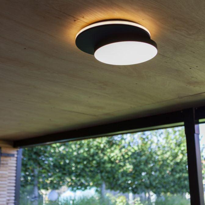 Lutec Goleta LED Outdoor Wall Light or Flush Ceiling Light - Matt Black 5205801012 fixed to a ceiling