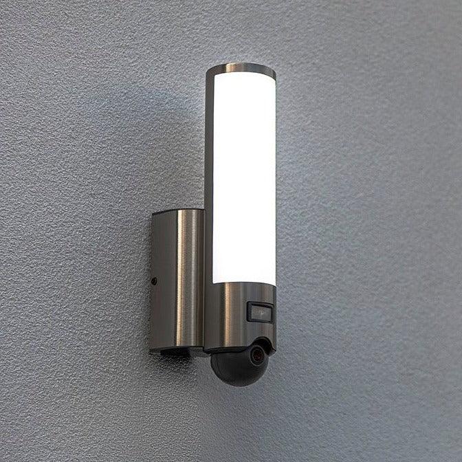 Lutec Elara Outdoor LED Wall Light With Camera & PIR Sensor - Stainless Steel 5267106001 fixed to a wall
