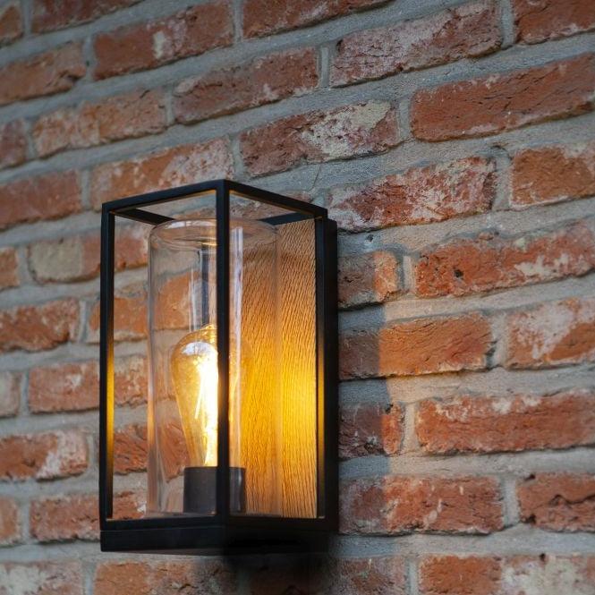 Lutec Flair Outdoor Half Lantern Wall Light - Wood Effect 5288814012