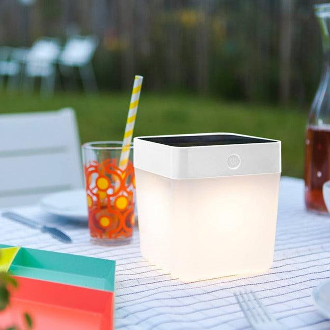 Lutec Table Cube Outdoor LED Portable Solar Light In White 6908001331