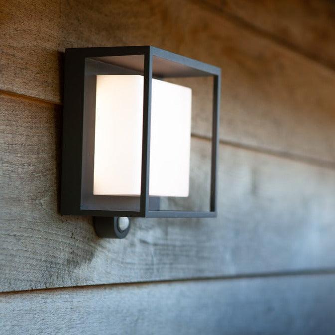 Lutec Curtis PIR Outdoor LED Solar Wall Light - Dark Grey-WAREHOUSE-40-200326