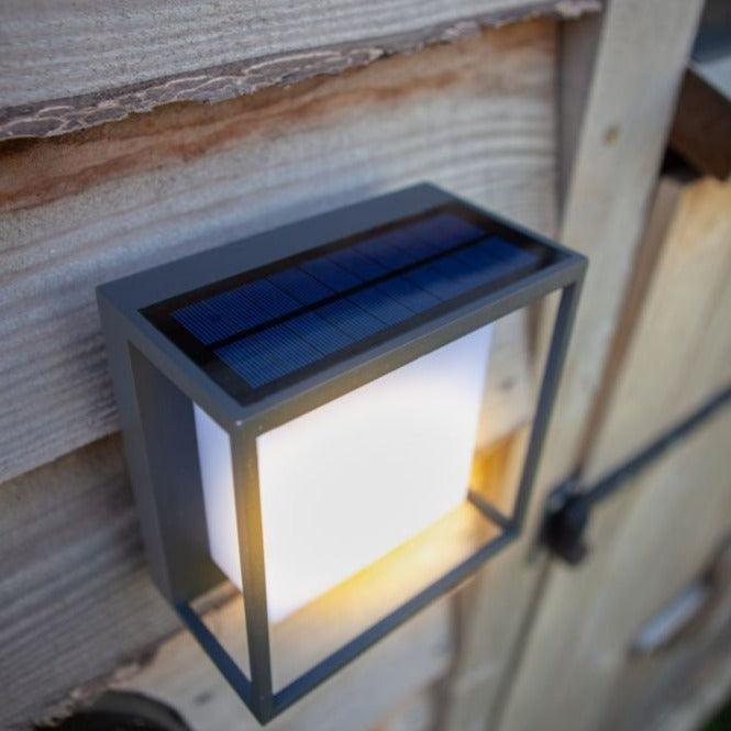 Lutec Curtis PIR Outdoor LED Solar Wall Light - Dark Grey-WAREHOUSE-40-200326