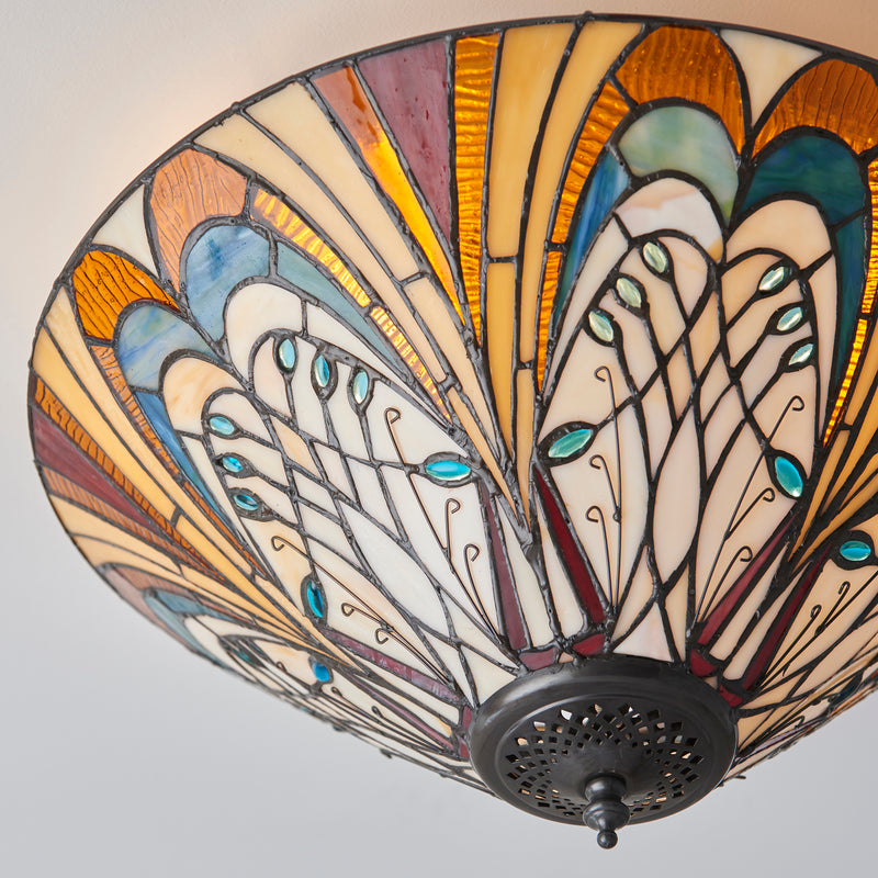 Interiors 1900 Hector Medium Flush Tiffany Ceiling Light