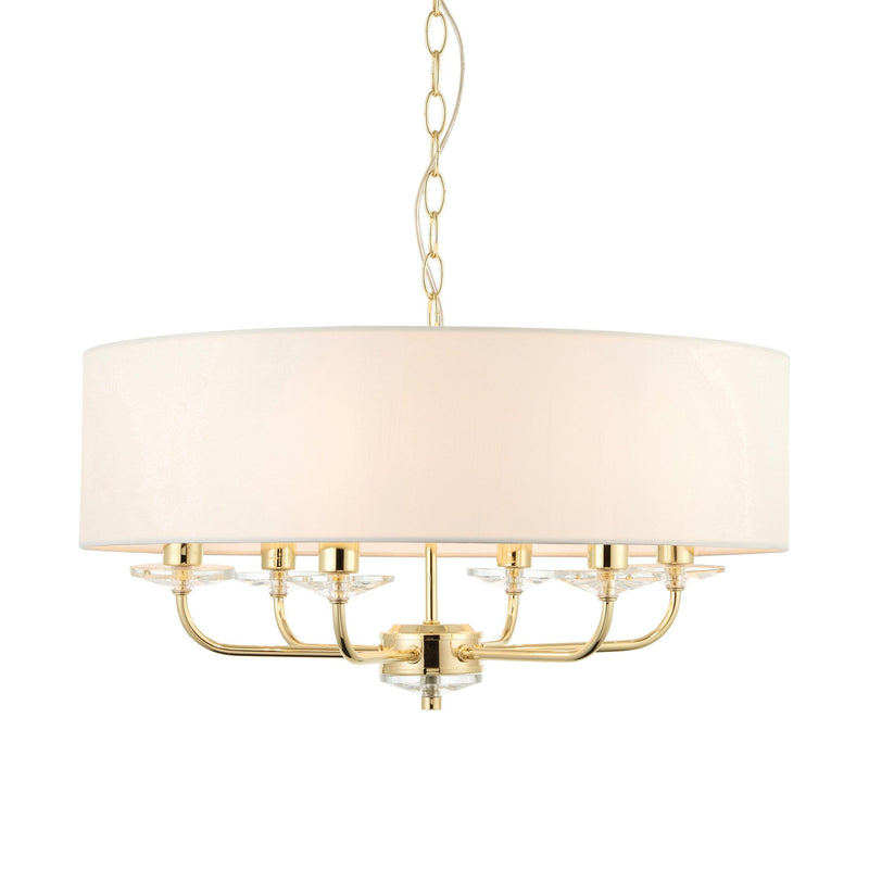 Nixon 6 Light Brass & Glass Ceiling Pendant - White Shade 70561 - Close-up