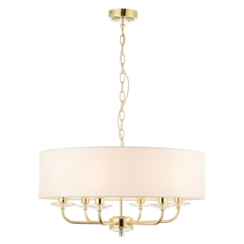 Nixon 6 Light Brass & Glass Ceiling Pendant - White Shade 70561