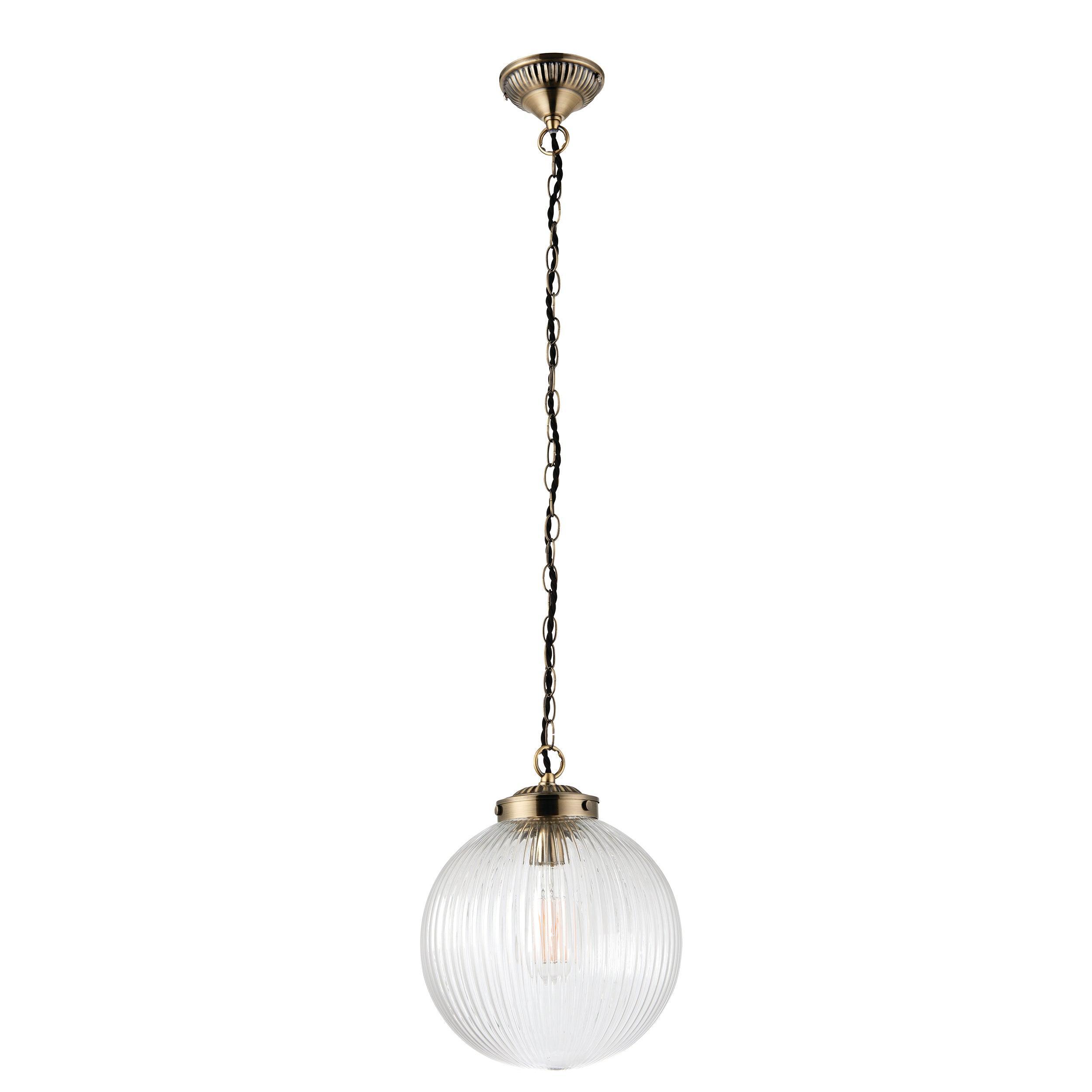 Brydon 1 Light Pendant Ribbed Glass & Antique Brass - 25cm-OPEN-BOX-50-270826