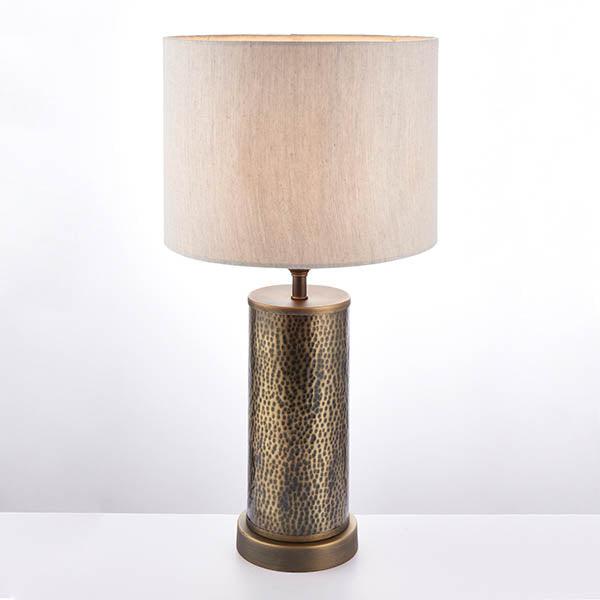 Endon Indara Hammered Aged Bronze Table Lamp - Linen Shade