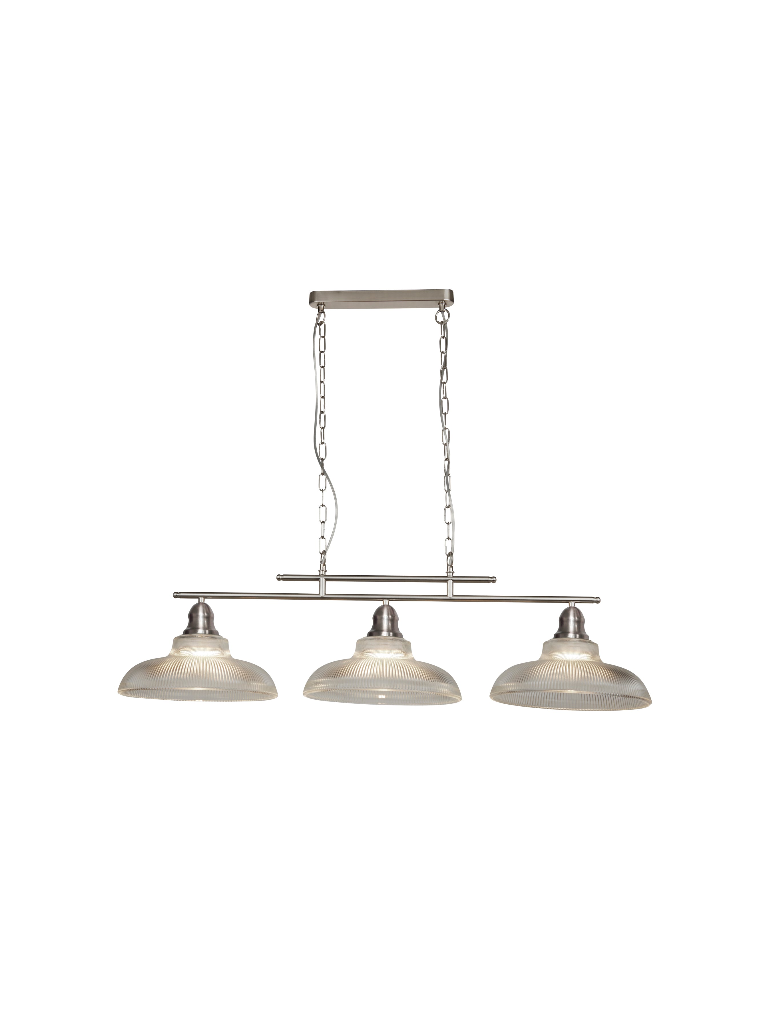 Searchlight Bistro III 3 Light Silver Bar Pendant - Holothane Glass Shades