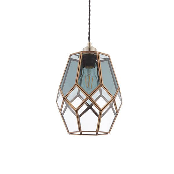 Endon Ripley 1 Light Solid Brass Ceiling Pendant - Glass Shade