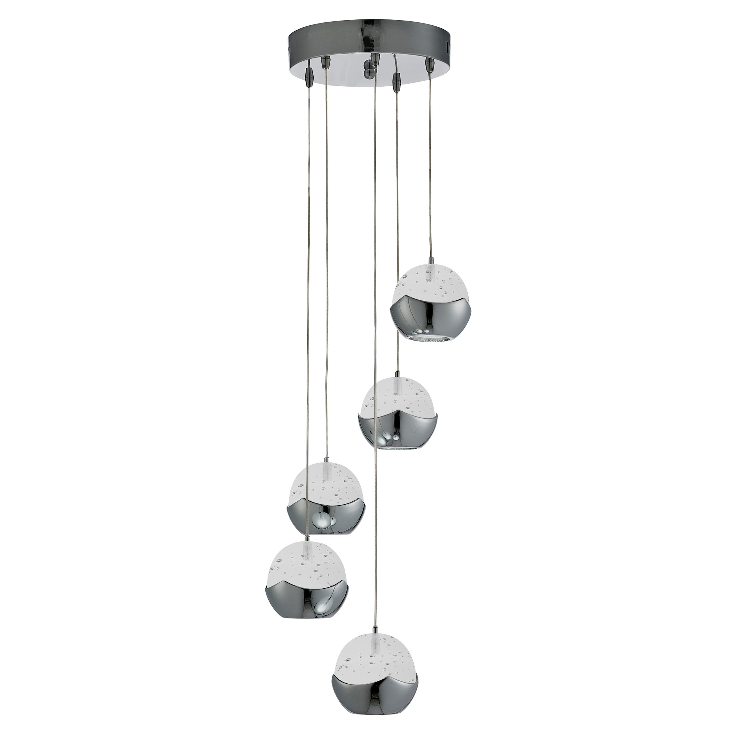 Searchlight Ice Ball 5 Light Multi-Drop Chrome & Glass Pendant