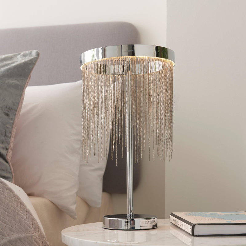 Zelma 1 Light Chrome LED Table Lamp - Silver Affect Chain 73769 - bedside table side view