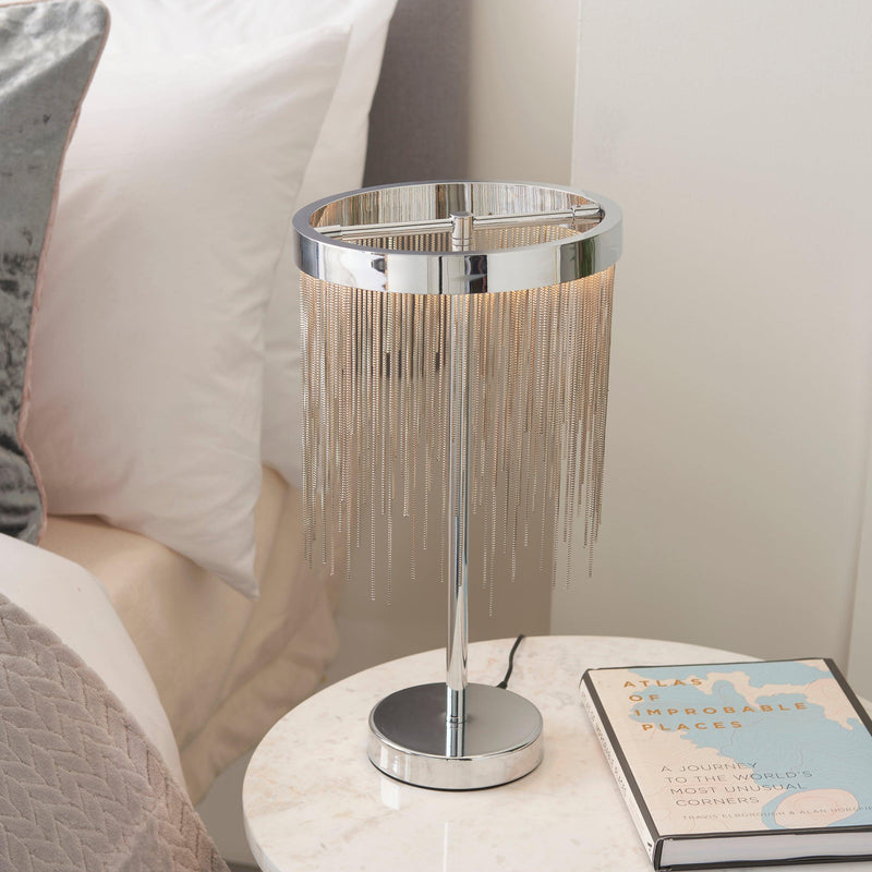 Zelma 1 Light Chrome LED Table Lamp - Silver Affect Chain 73769 - bedside table