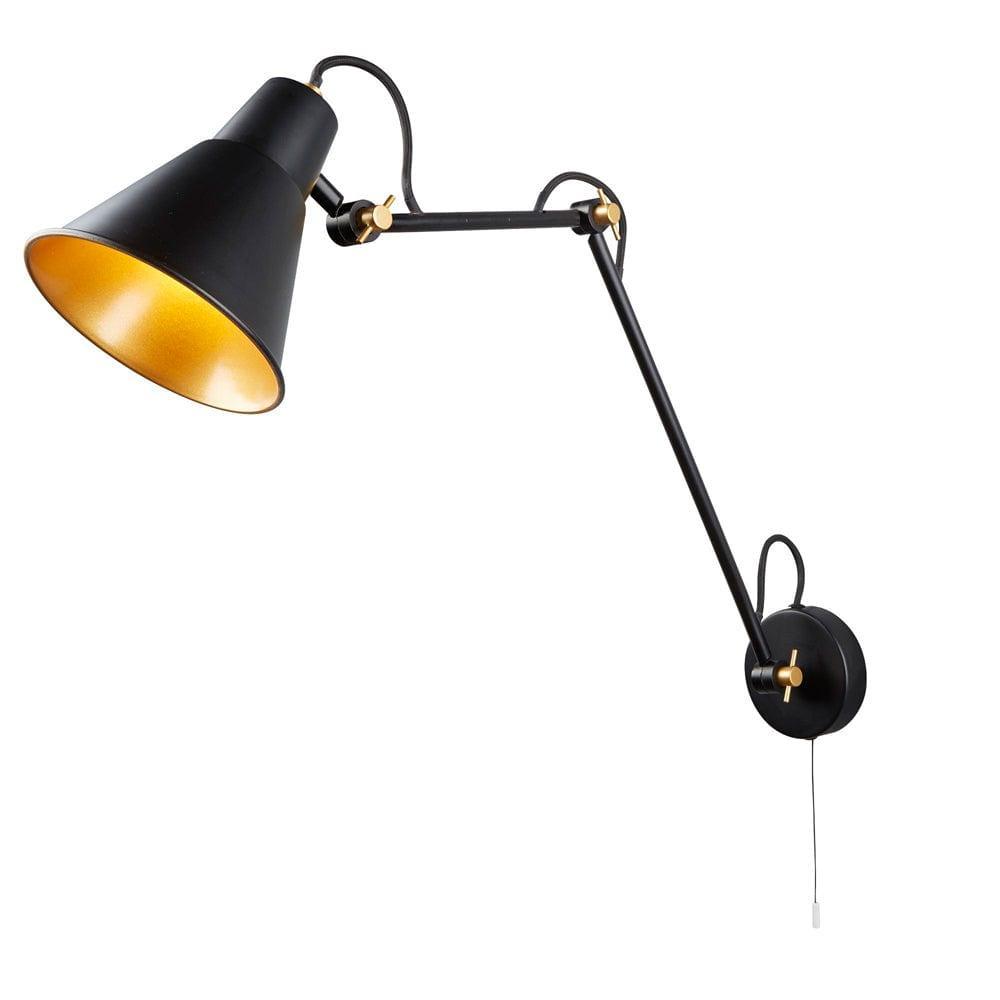 Searchlight Swing Arm Adjustable Black & Gold Wall Light-warehouse-180926