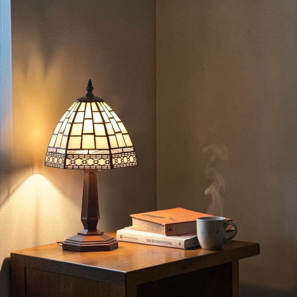 Art Deco Tiffany White & Silver 15cm Bedside Table Lamp