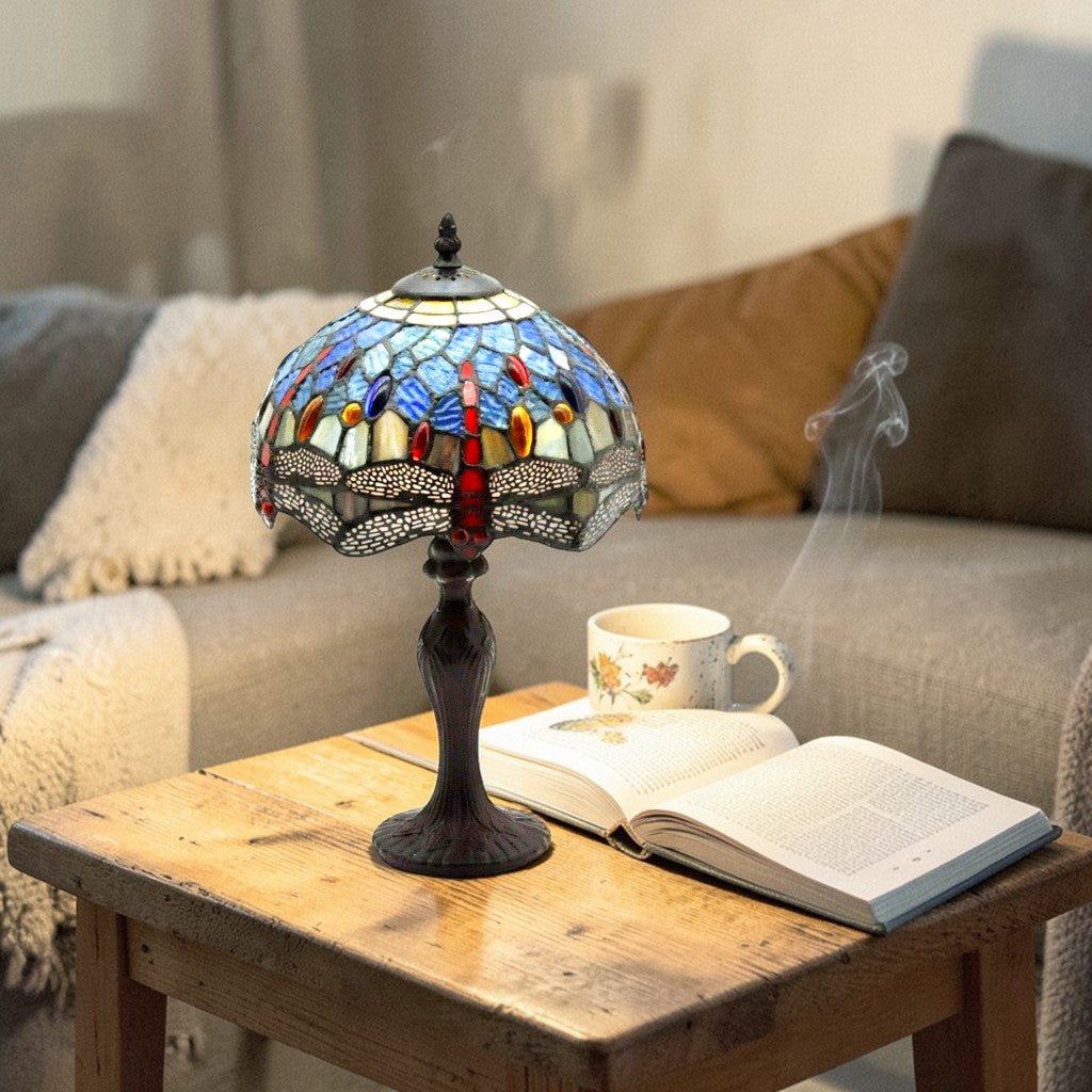 Minster Blue Dragonfly Tiffany 10" Table Lamp