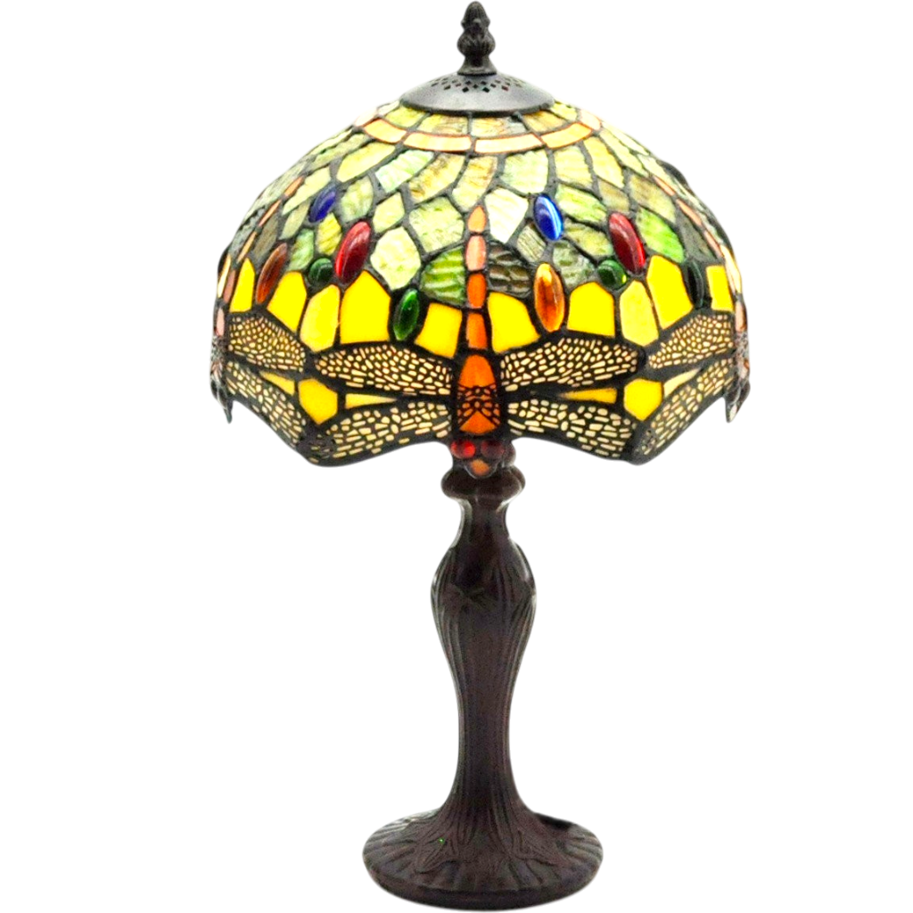 Minster Green Dragonfly Tiffany 10" Table Lamp