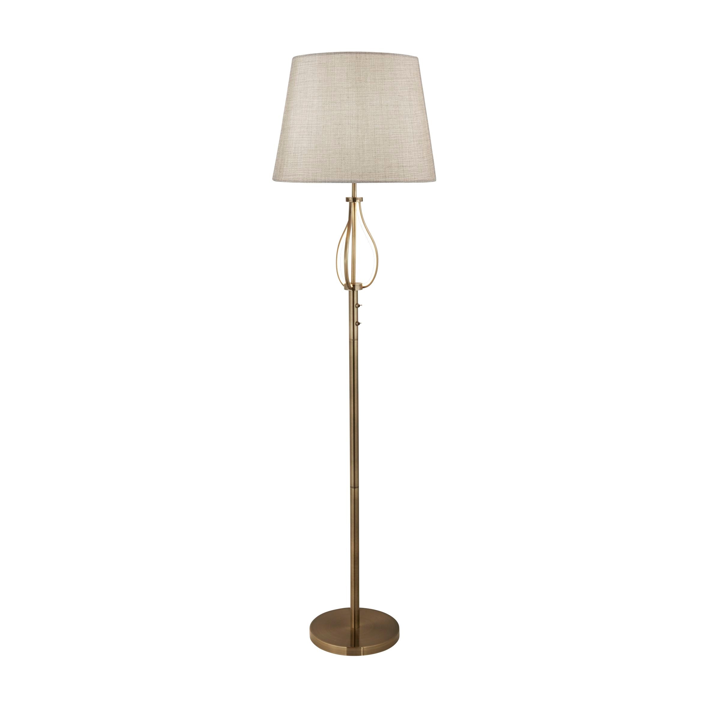 Vegas Floor Light- Antique Brass Metal & Cream Hessian Shade