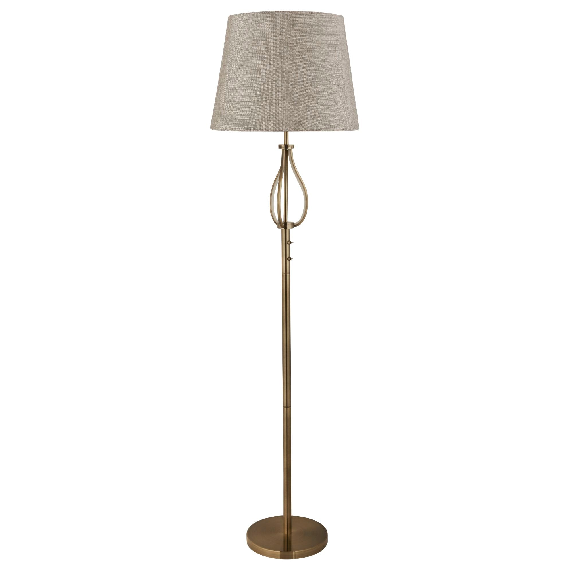 Vegas Floor Light- Antique Brass Metal & Cream Hessian Shade