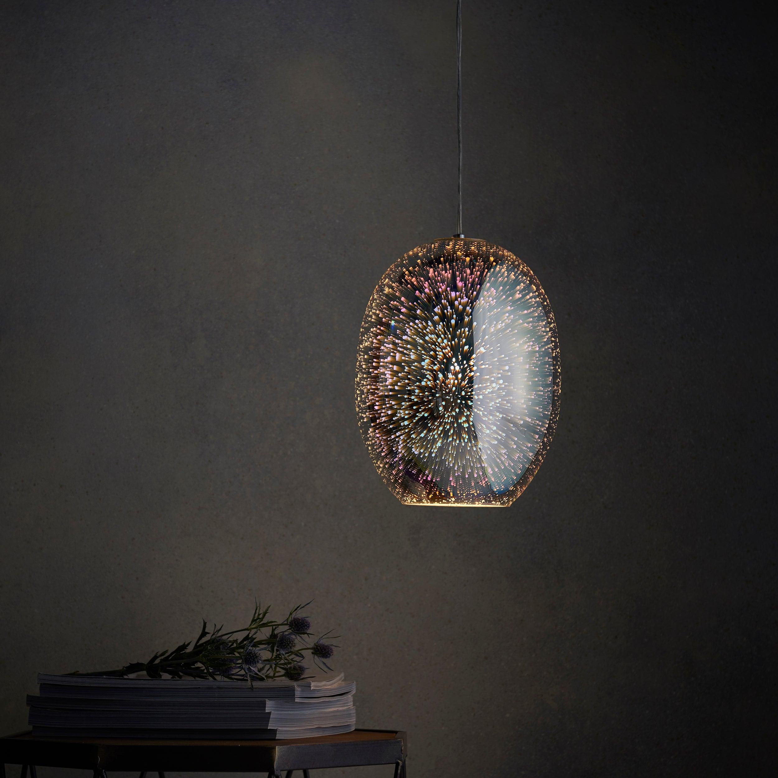 Endon Stellar 1 Light Holographic Glass & Chrome Pendant-OPEN-BOX-50-040626