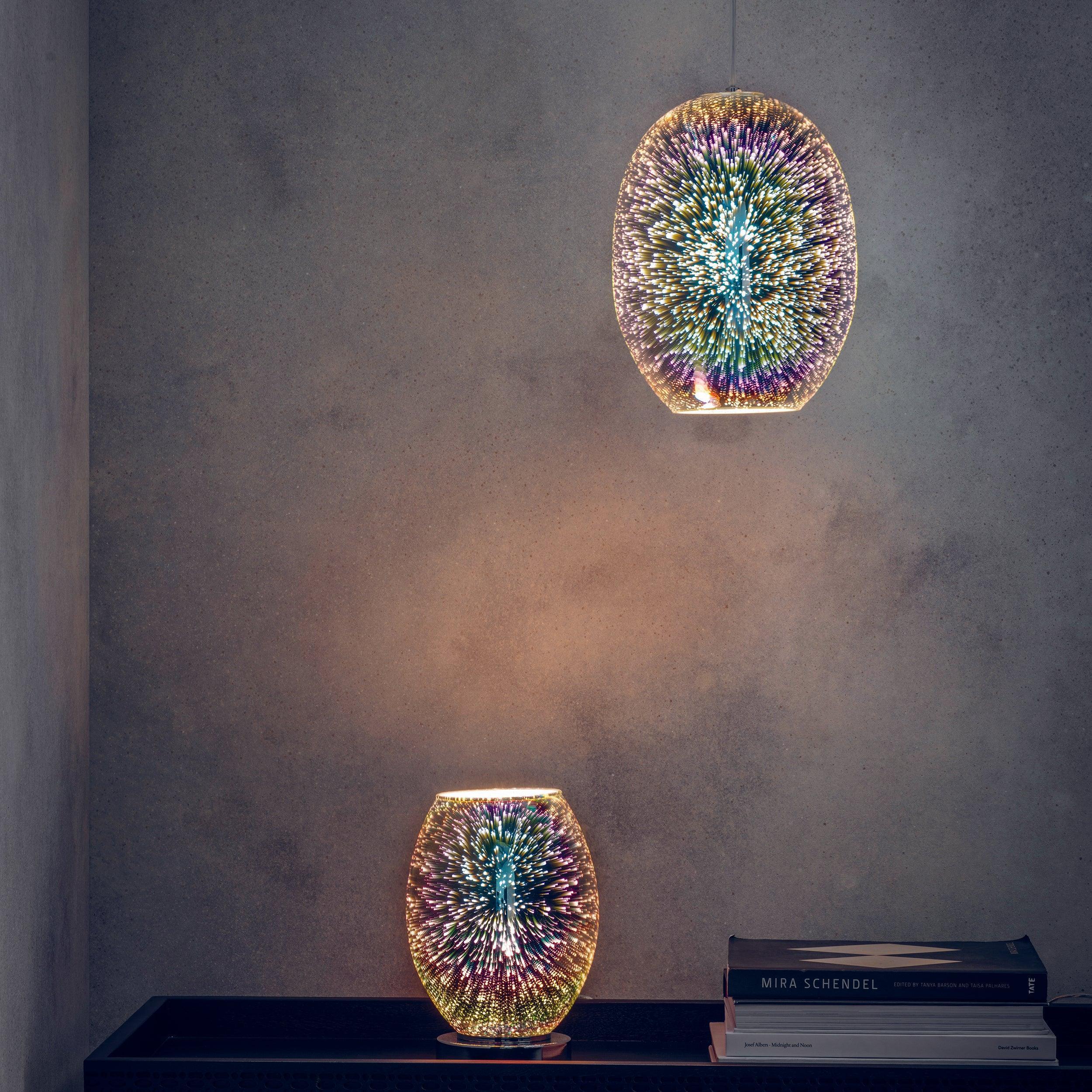 Endon Stellar 1 Light Holographic Glass & Chrome Pendant-OPEN-BOX-50-040626