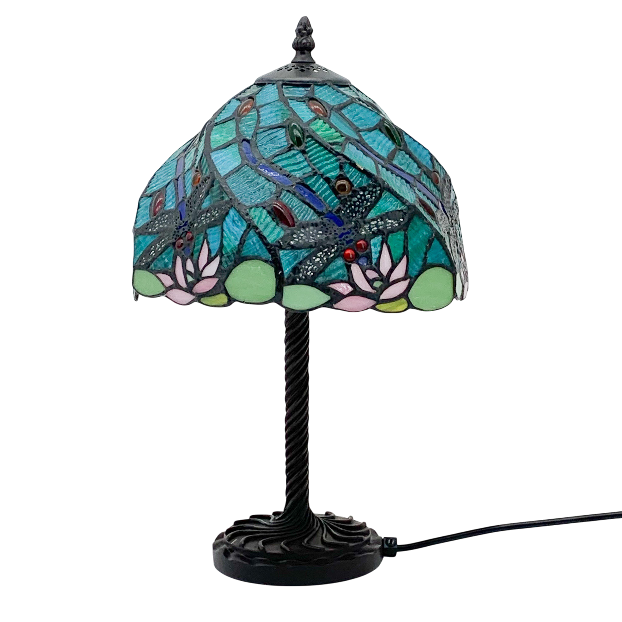 Minster 10" Blue/Green Dragonfly Tiffany Table Lamp