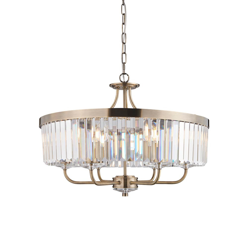 Ealing Round 6 Light Brass & Clear Cut Glass Pendant