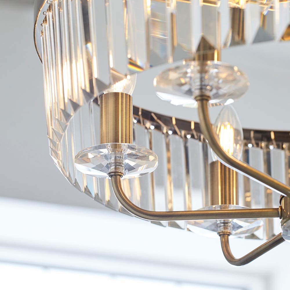 Ealing Round 6 Light Brass & Clear Cut Glass Pendant