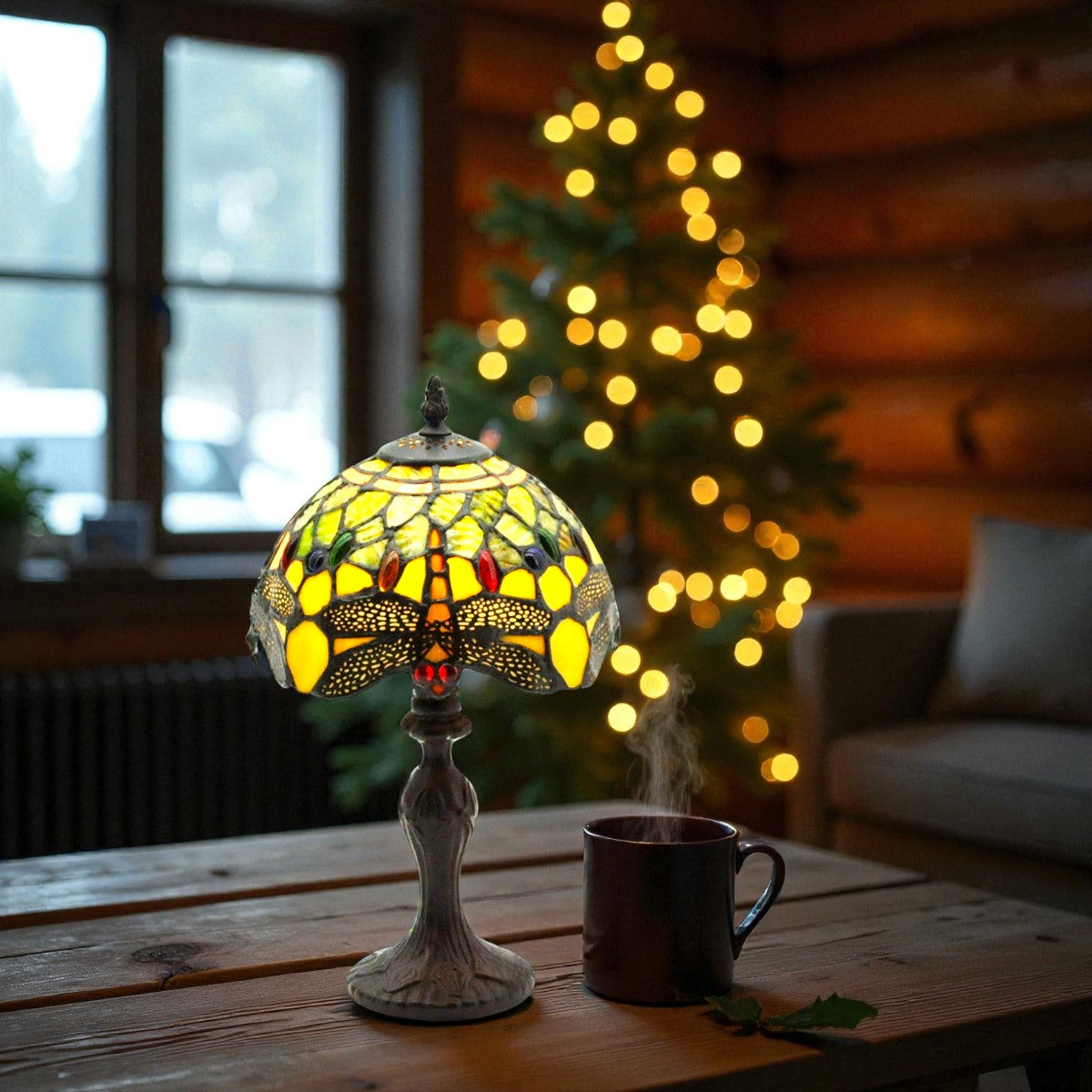 Minster Green Dragonfly Tiffany 20cm Table Lamp