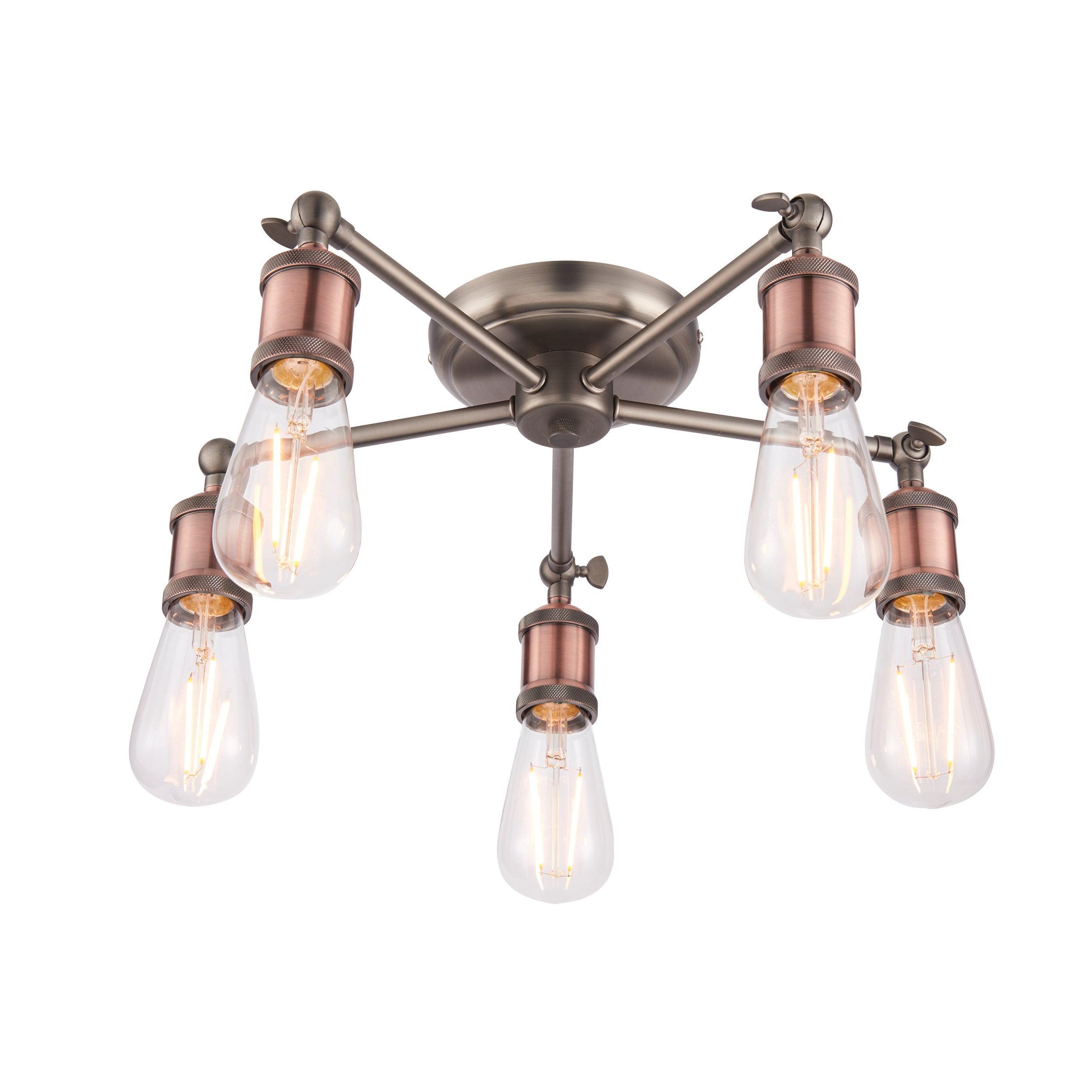 Endon Hal 5 Light Pewter & Copper Semi Flush Ceiling Light 76336  Living Room Image 2
