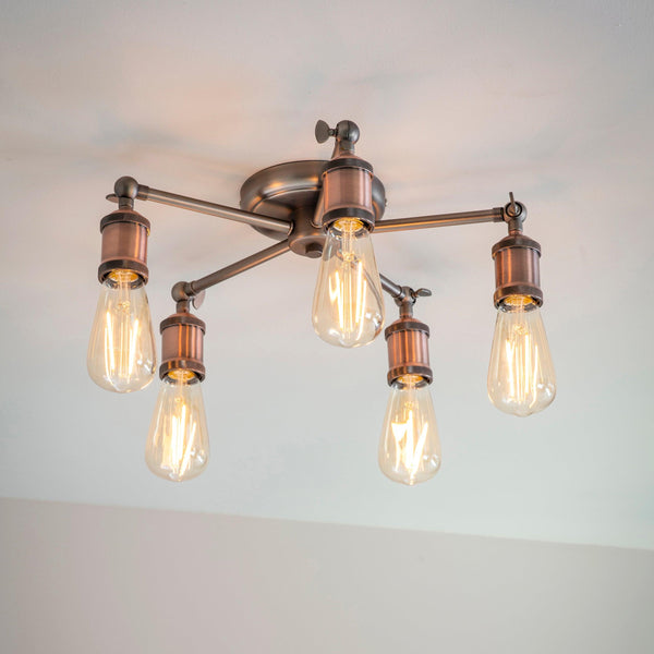 Endon Hal 5 Light Pewter & Copper Semi Flush Ceiling Light 76336  Living Room Image 1