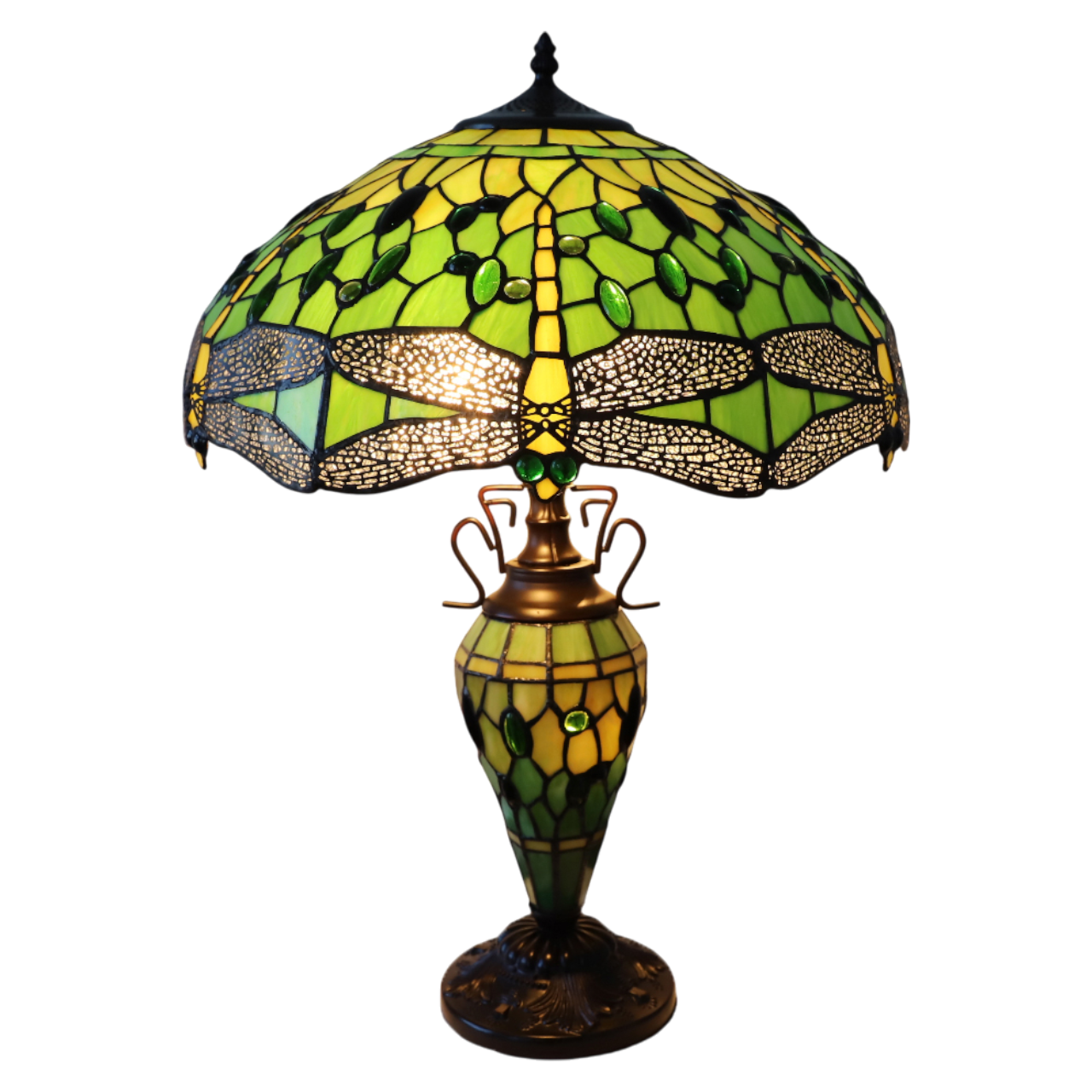 Minster Green Tiffany Double Dragonfly Table Lamp