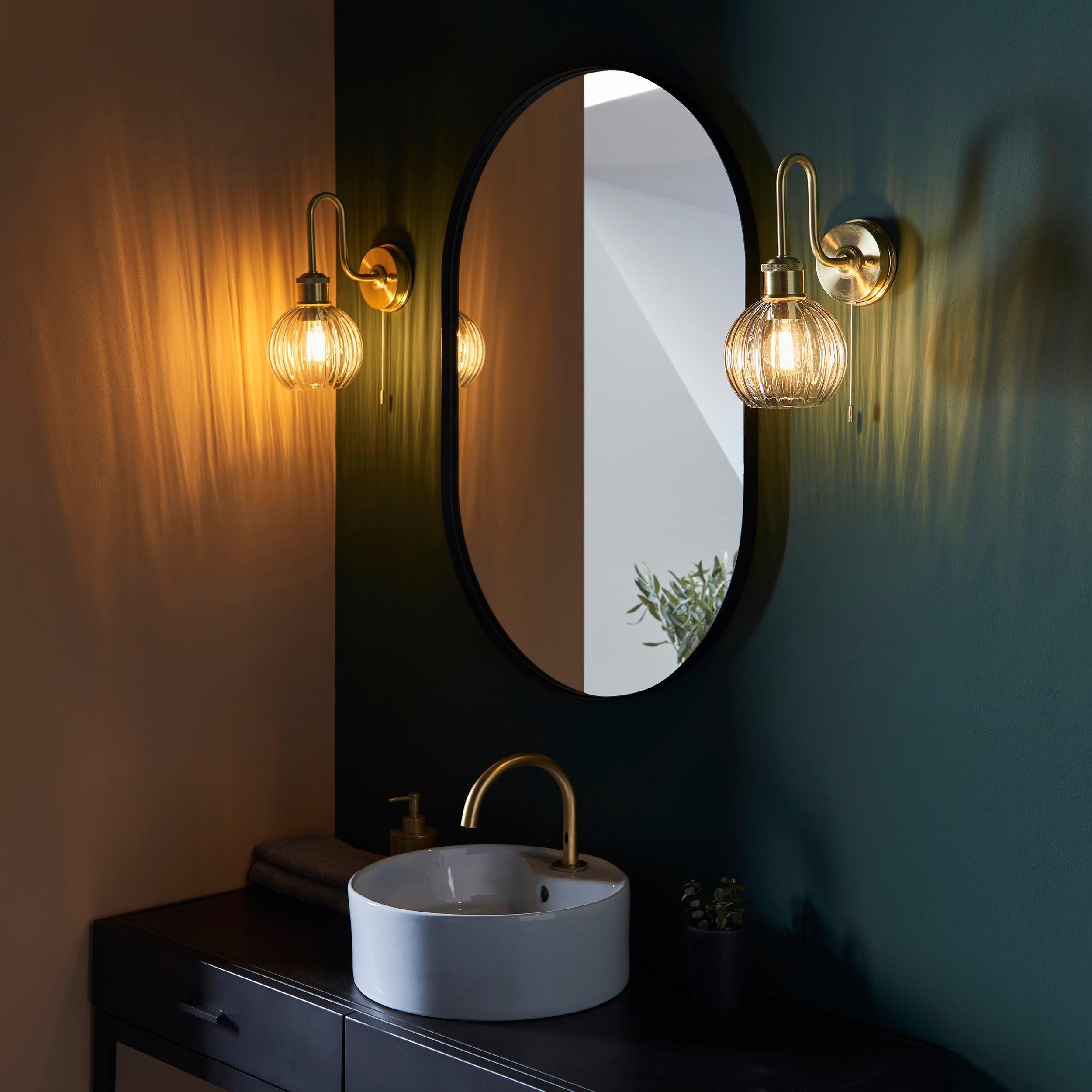 Chelsea Brass Bathroom Wall Light - Clear Ribbed Glass Shade-OPEN-BOX-BSL-270826