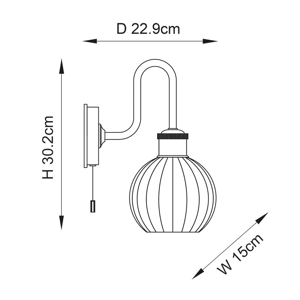 Chelsea Brass Bathroom Wall Light - Clear Ribbed Glass Shade