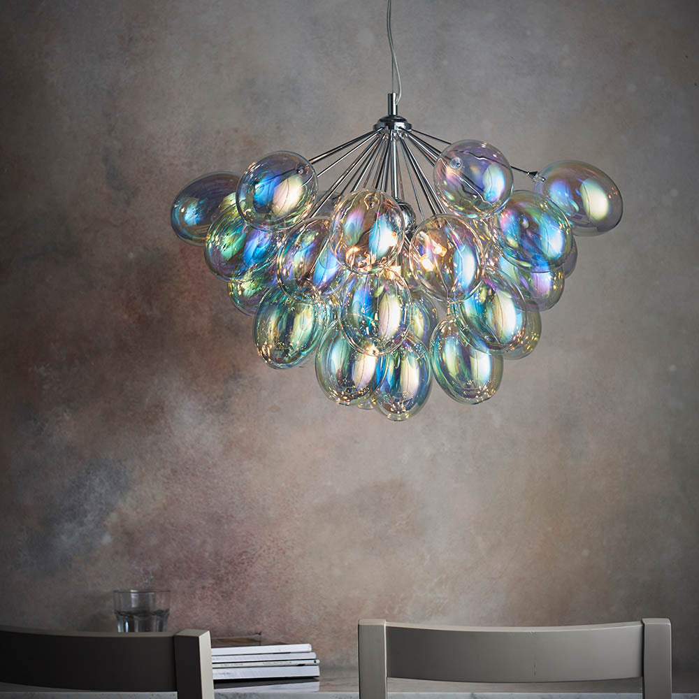 Infinity 6 Light Chrome & Iridescent Glass Bubble Pendant