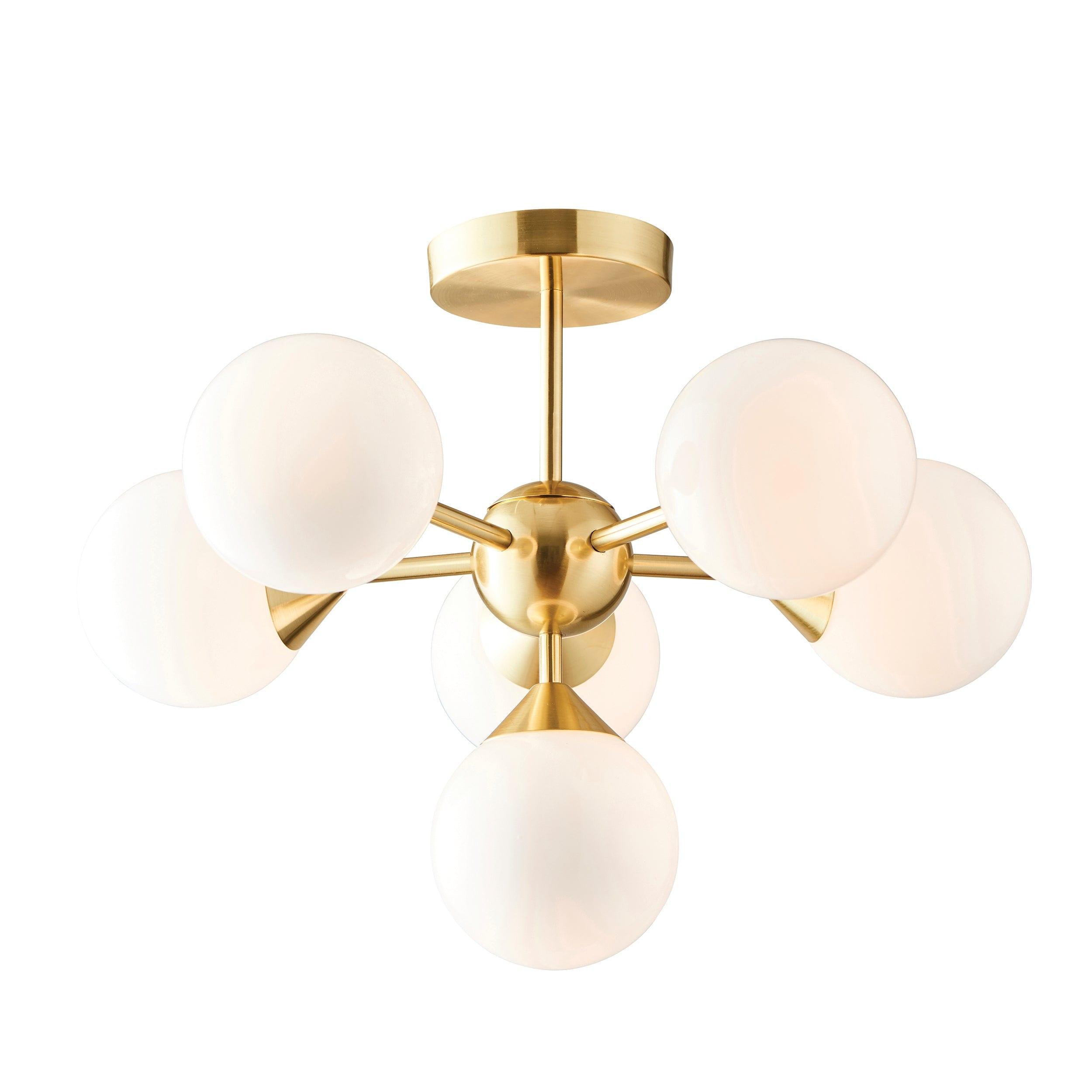 Endon Oscar 6 Light Brass Finish Semi Flush Ceiling Light-WAREHOUSE-40-290626