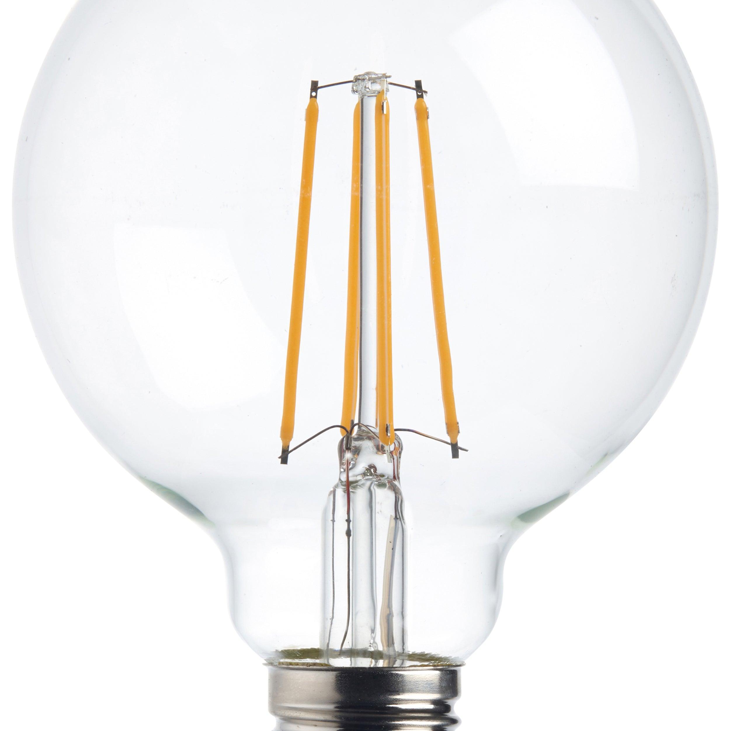 4 x e27 warm white led filament globe light bulb dimmable 7w by saxby lighting, close up image 22