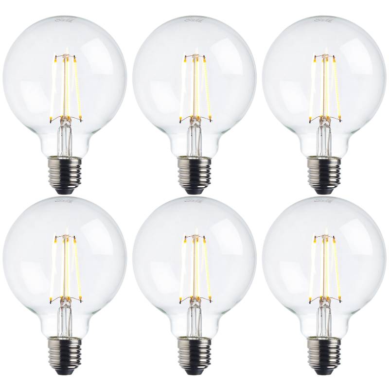 6 x E27 Warm White LED Filament Globe Light Bulb Dimmable 7W